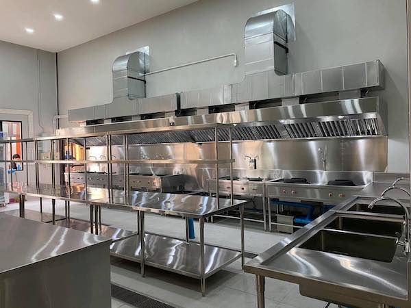 stainless steel kitchen equipment, including gas and hood system installation