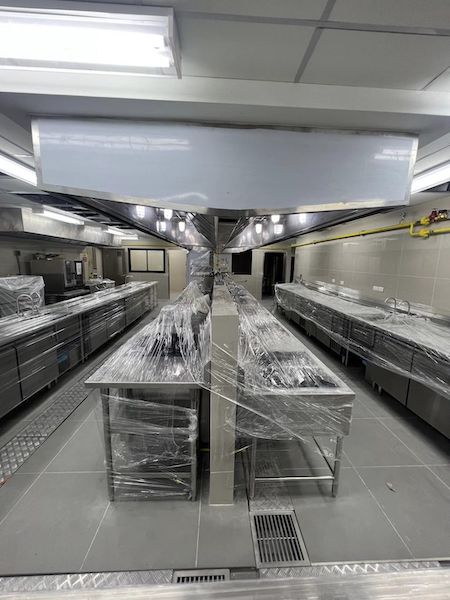 stainless steel kitchen equipment, including gas and hood system installation