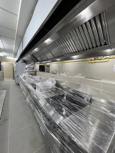 stainless steel kitchen equipment, including gas and hood system installation