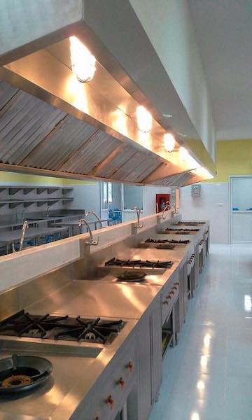 stainless steel kitchen equipment, including gas and hood system installation