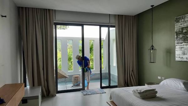Phuket housekeeping, deep cleaning, glass wiping, disinfectant spraying, dust mite removal services