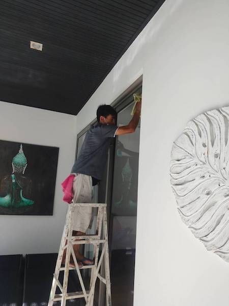 Phuket housekeeping, deep cleaning, glass wiping, disinfectant spraying, dust mite removal services