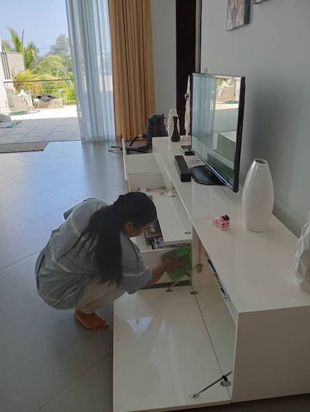 Phuket housekeeping, deep cleaning, glass wiping, disinfectant spraying, dust mite removal services